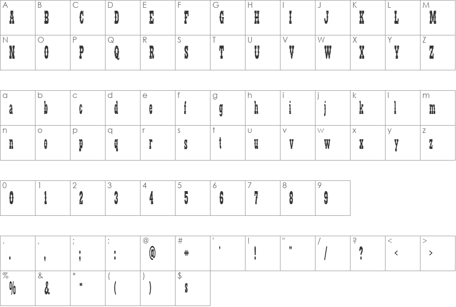 SaloonAfter font character map preview