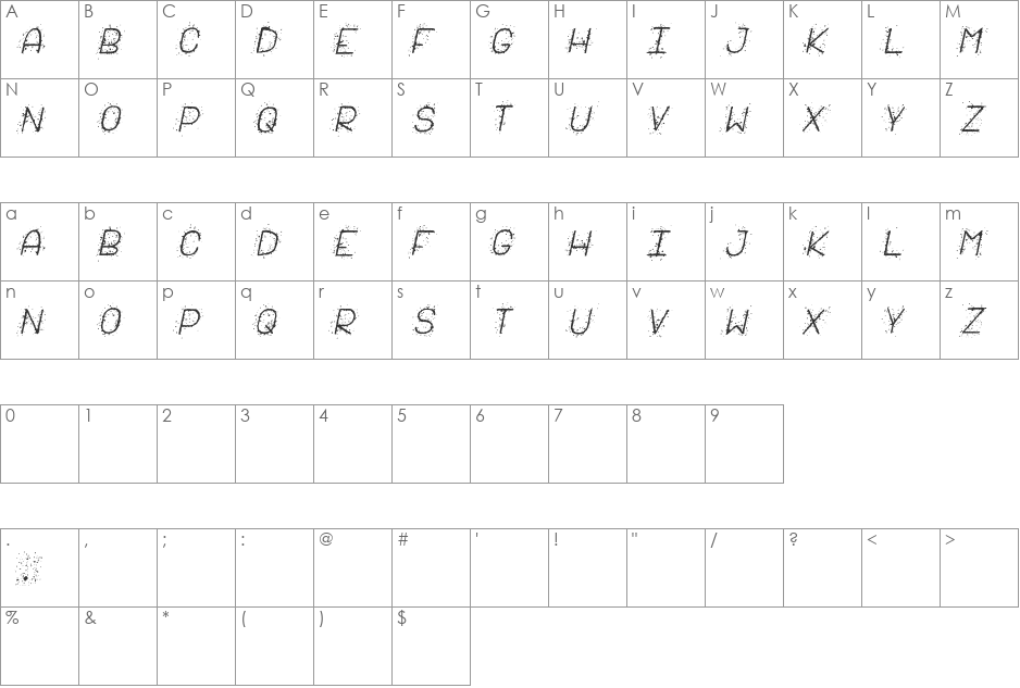Salpicado St font character map preview