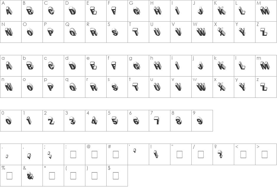 Salter Extreme Lefties font character map preview