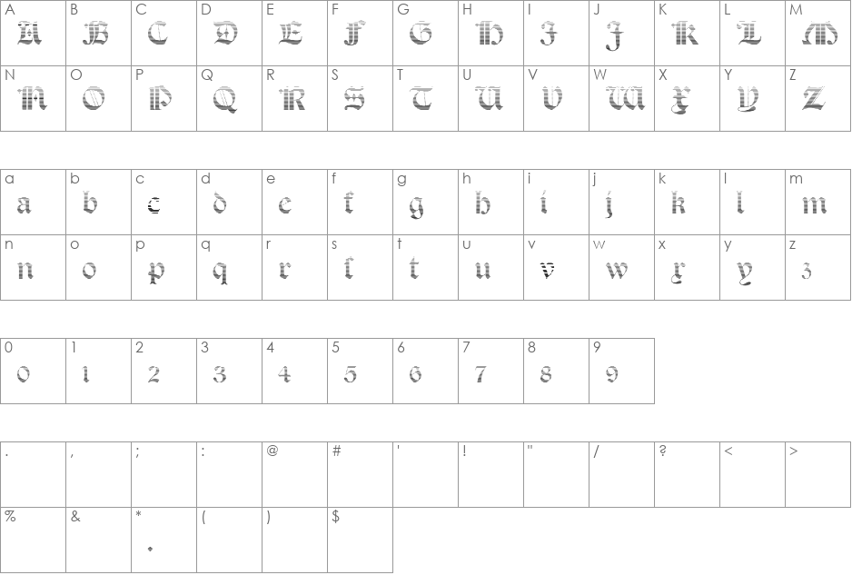 Salterio Gradient font character map preview