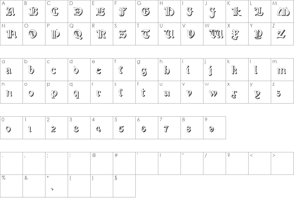 Salterio Three font character map preview