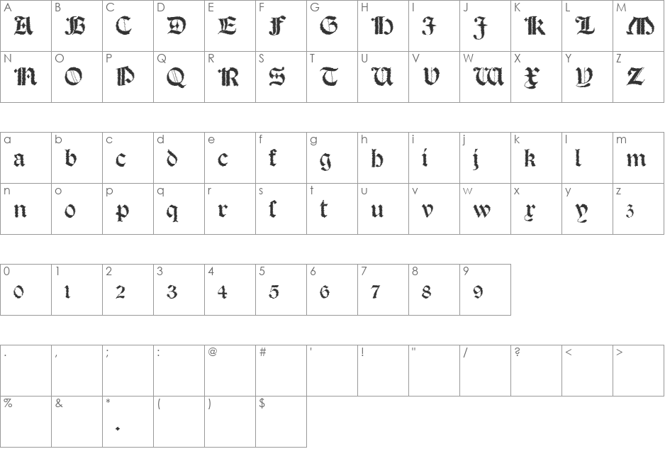 Salterio Trash font character map preview