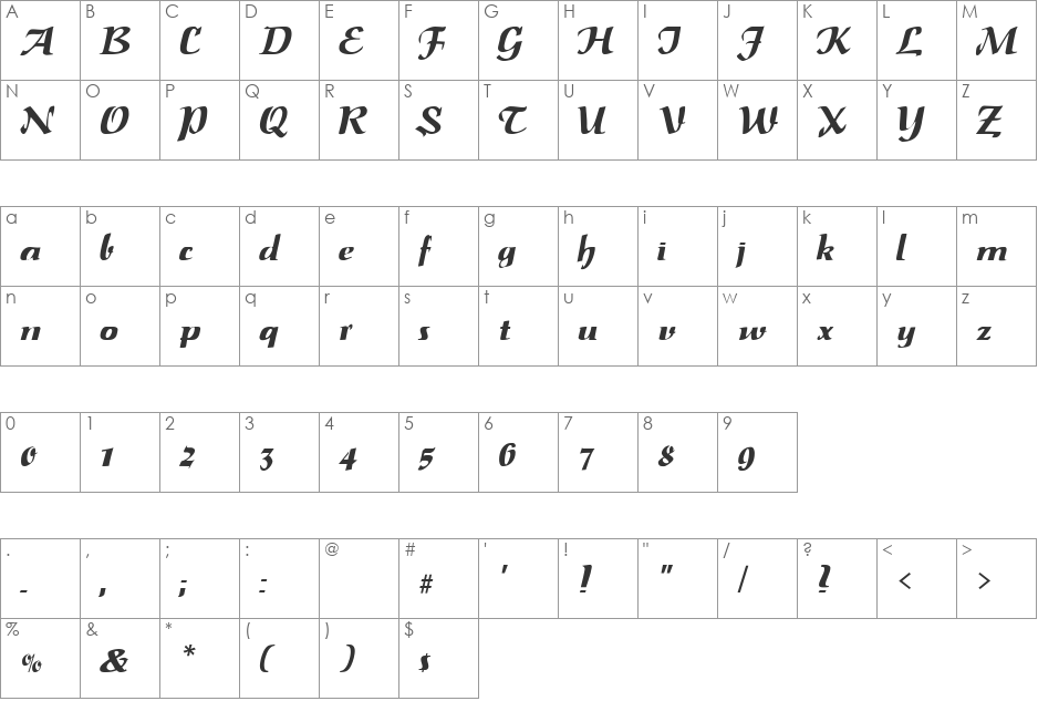 Saltino font character map preview