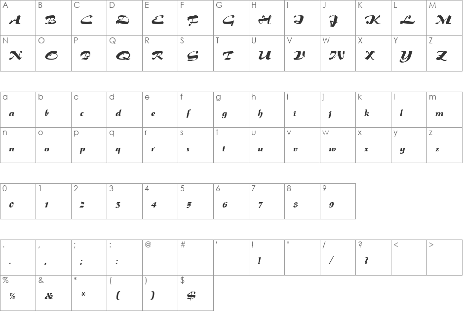 Salto font character map preview