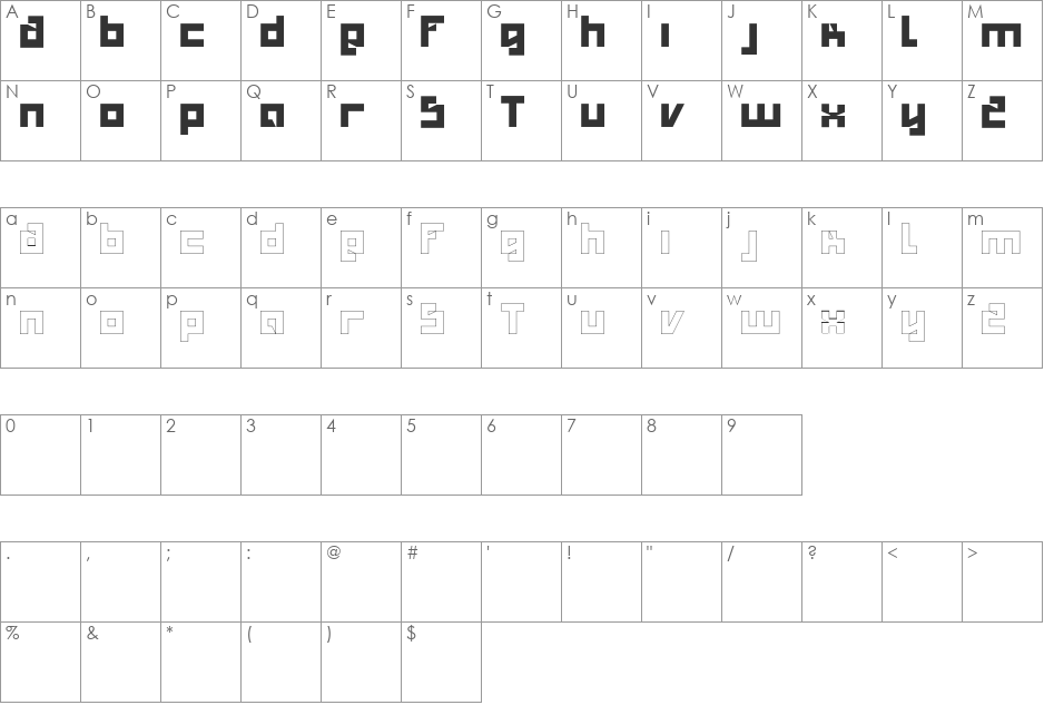 Salty font character map preview