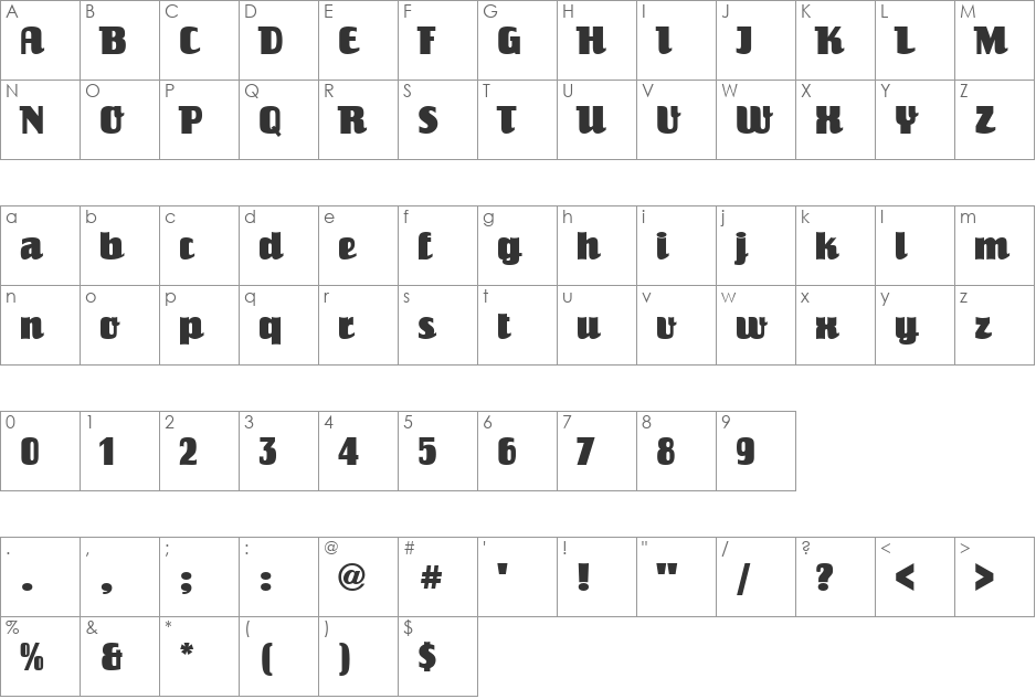 Salut font character map preview