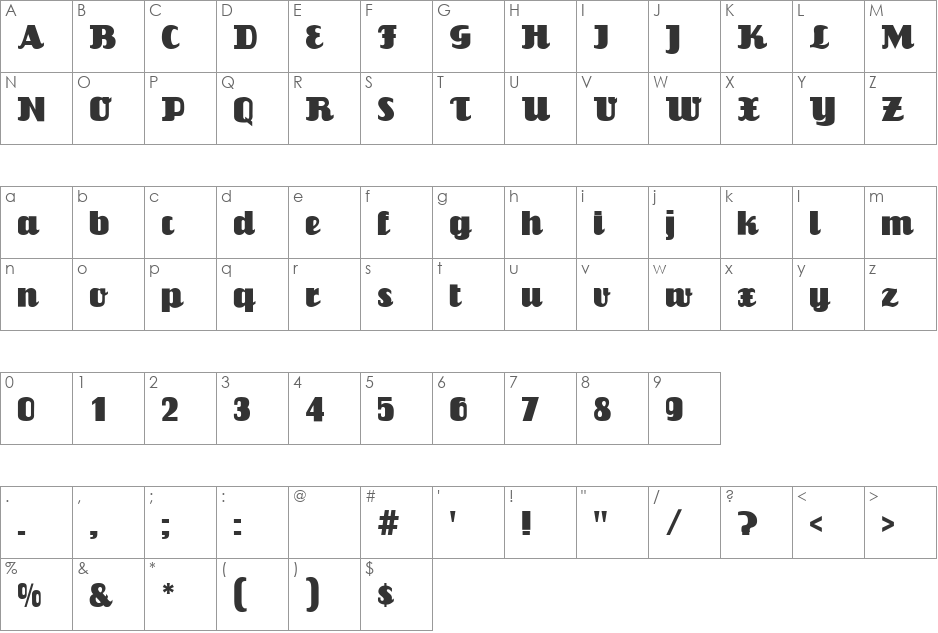 Salut font character map preview