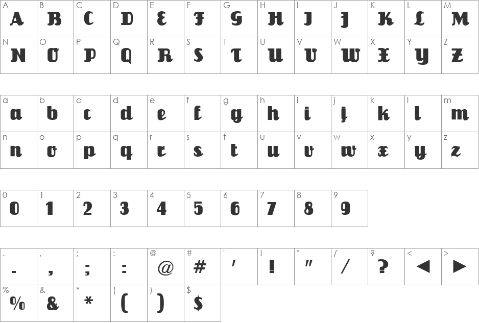 Salut CG font character map preview