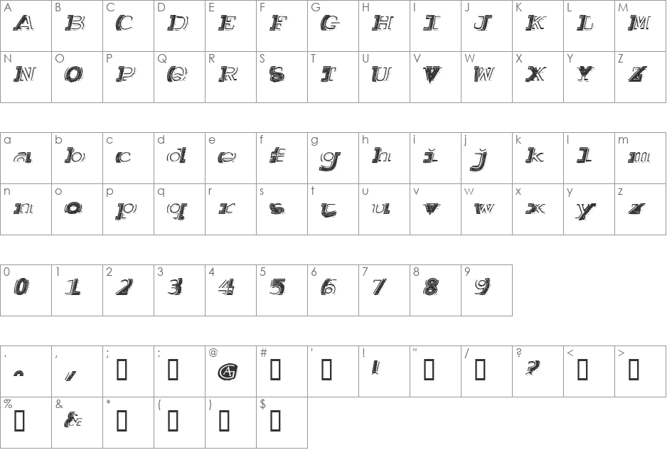 Salutatorian Engraved font character map preview