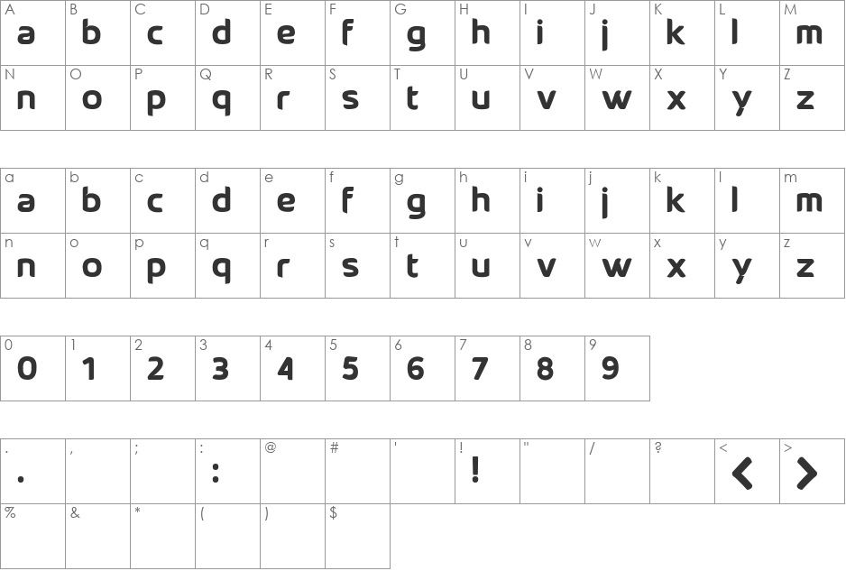 Salutino font character map preview