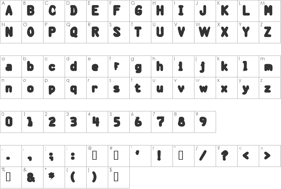 Bantarbj font character map preview