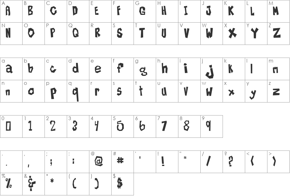Sam is my Name font character map preview