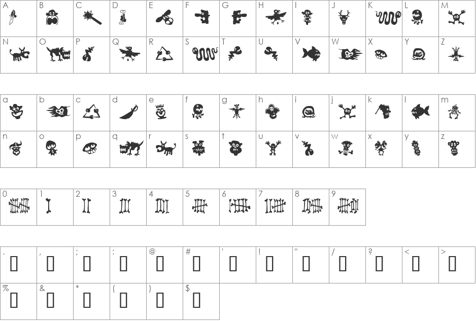 Sam's Dingbats No.1 font character map preview