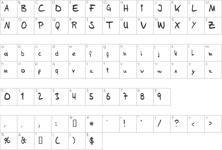 Sam's Handwriting font character map preview