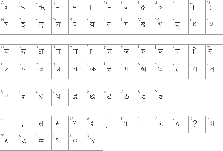 Sama font character map preview