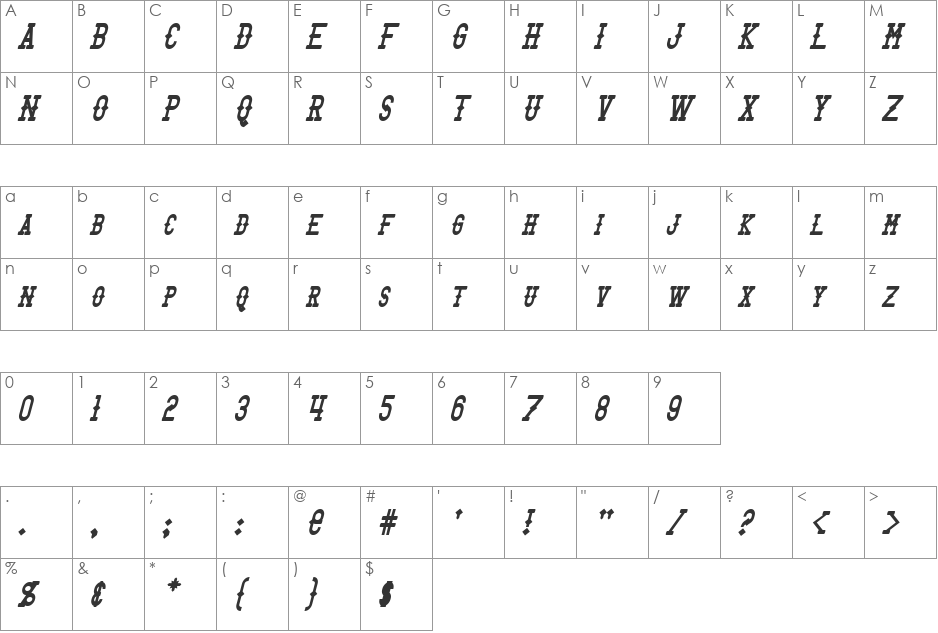 Bantorain font character map preview