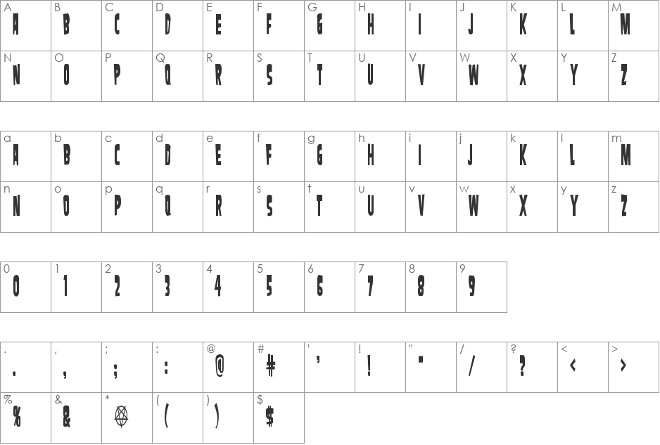 SamdanCondensed font character map preview