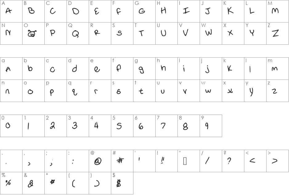 SamEvans font character map preview