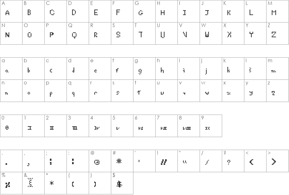 Samfoxl font character map preview