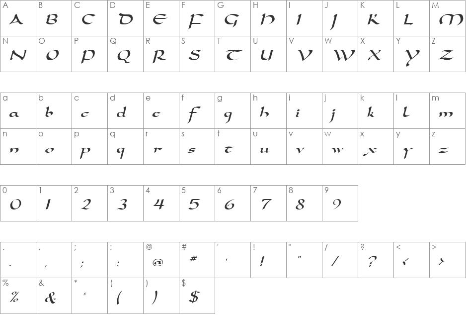 Samovar SSi font character map preview