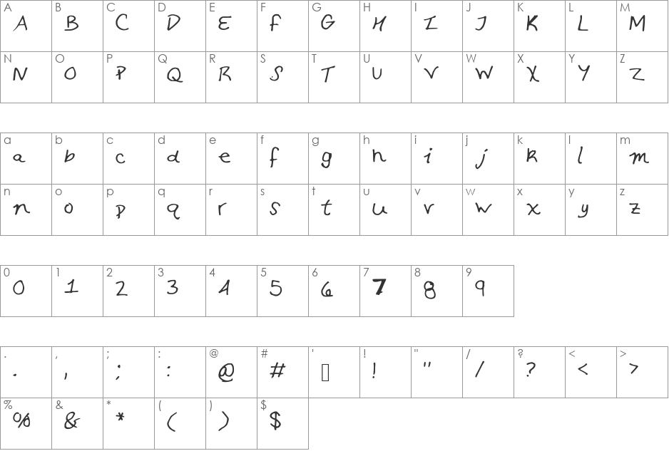SamScriptFont font character map preview