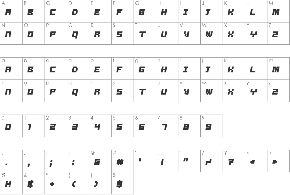 Samson Bold Oblique font character map preview