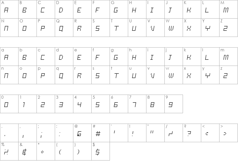 Samson Light Oblique font character map preview