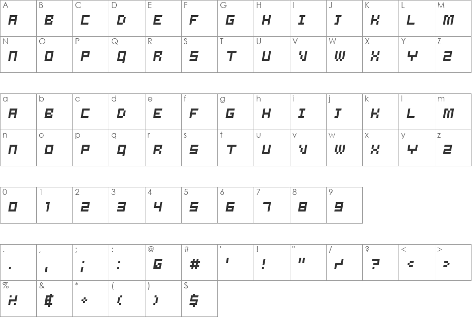 Samson Oblique font character map preview
