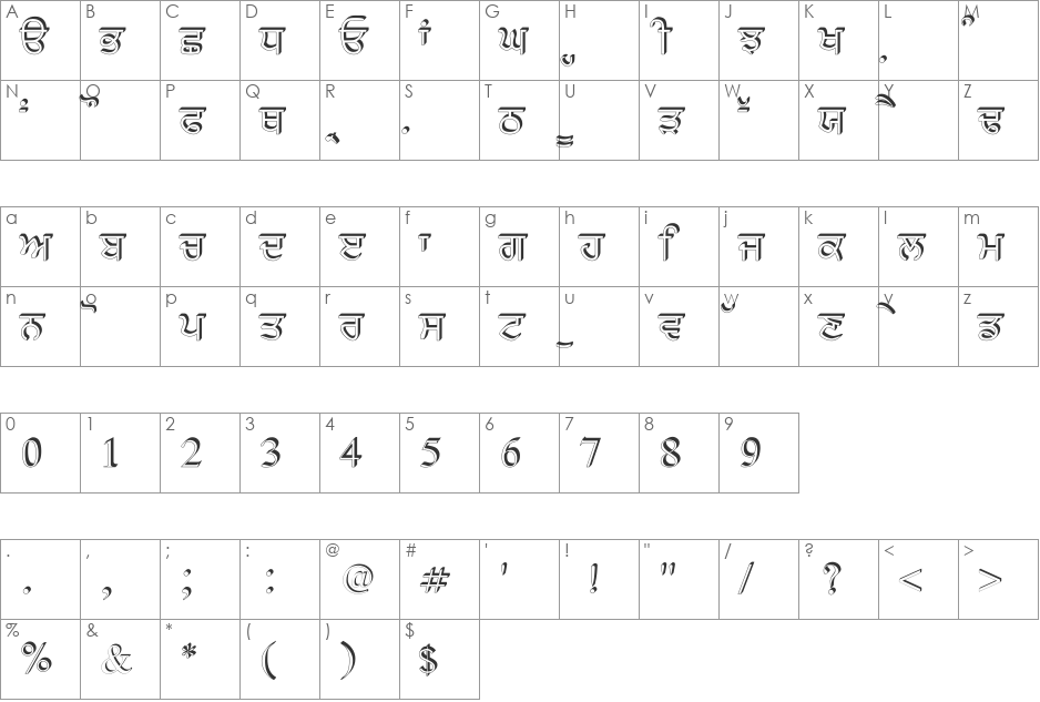 SamtolRaised font character map preview