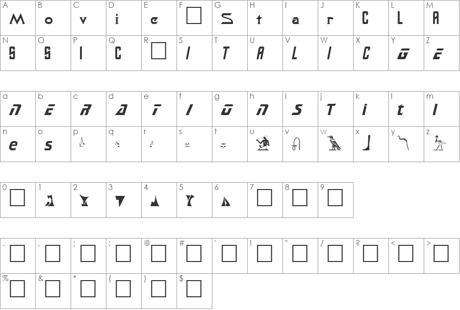 SAMUEL font character map preview