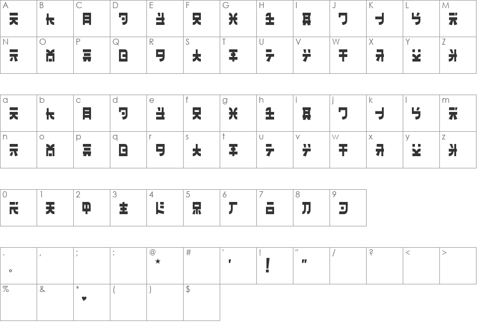 Banzai font character map preview