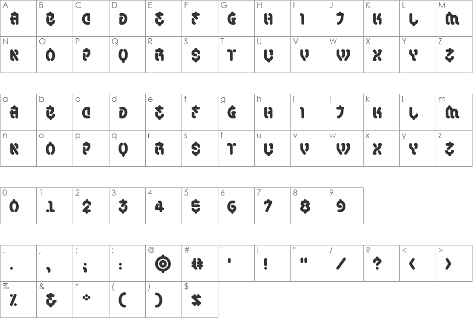 SamuraiCabCo Outline BB font character map preview