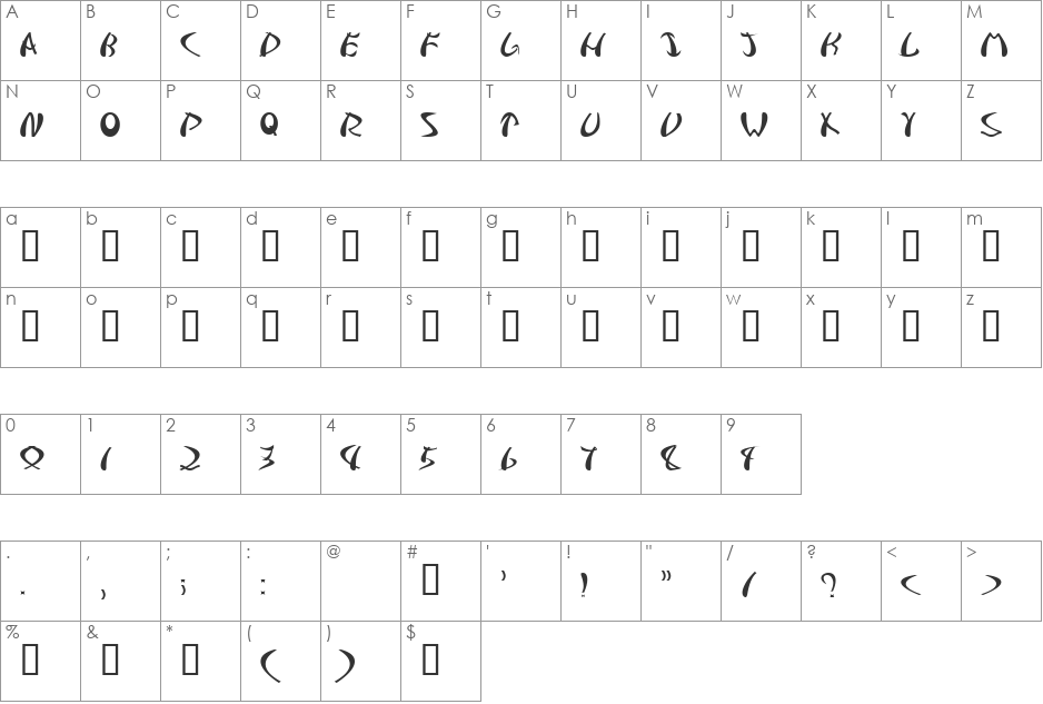 Samuraiheb font character map preview