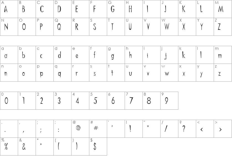 Samuri font character map preview