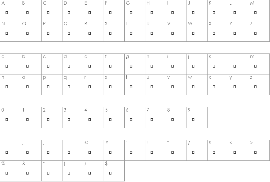 Samw font character map preview