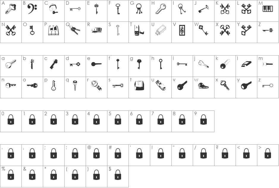 Samys Keys'N'Keys font character map preview