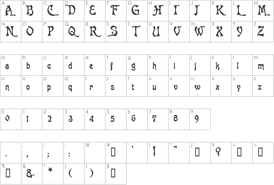 Baphomet font character map preview