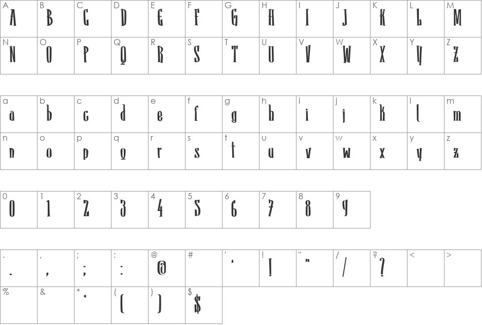 Sancho font character map preview