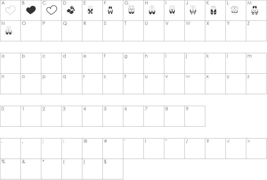 Sandal x LOVE font character map preview