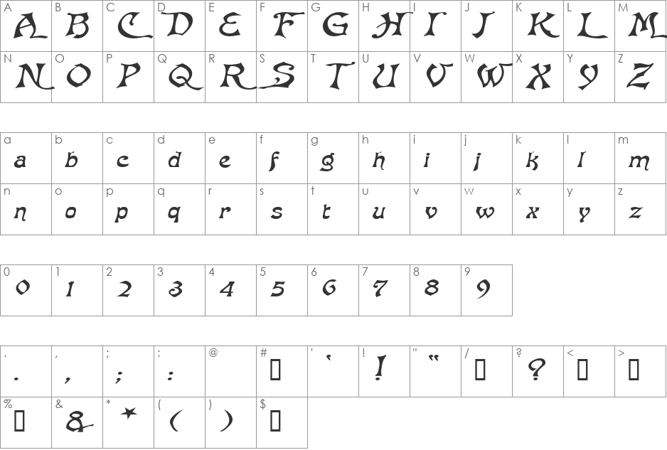 BaphometExtended font character map preview