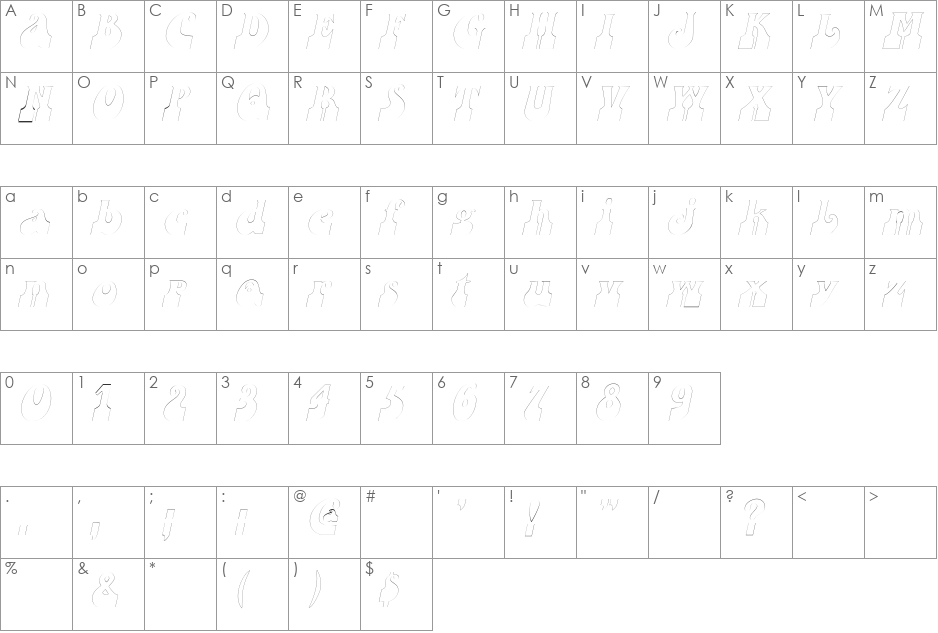 SandCastlesOutline font character map preview