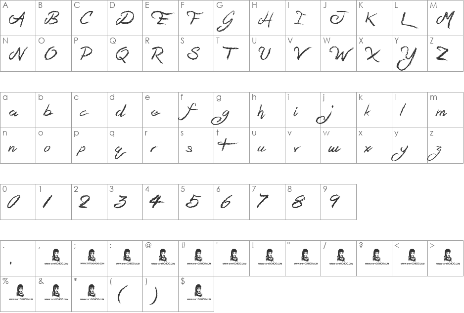 Sandy Bay font character map preview