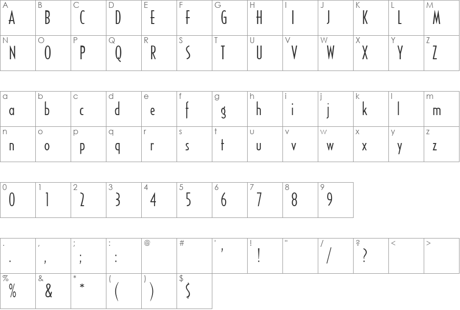 Sandyhill font character map preview