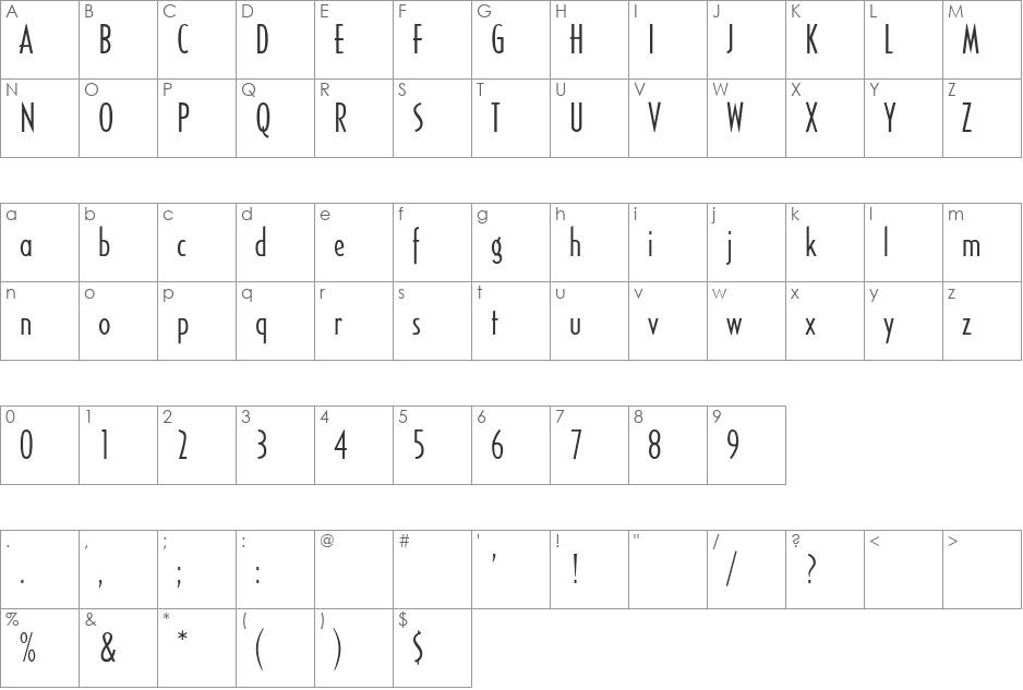 SandyhillConden font character map preview