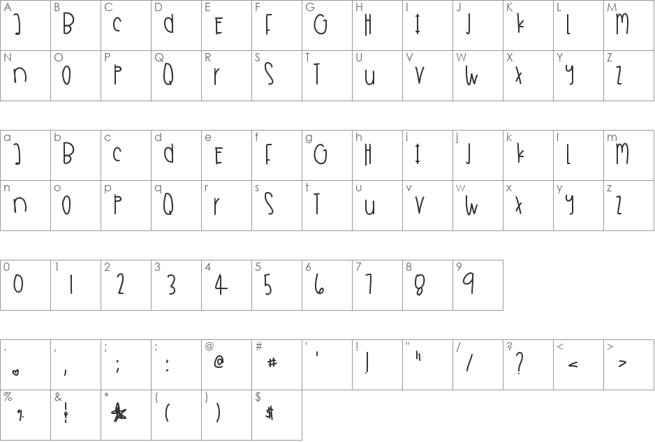 SandyShoreShells font character map preview