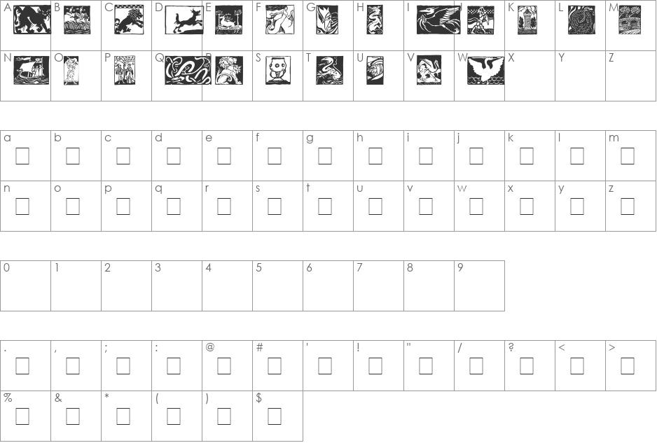 Sangrael font character map preview