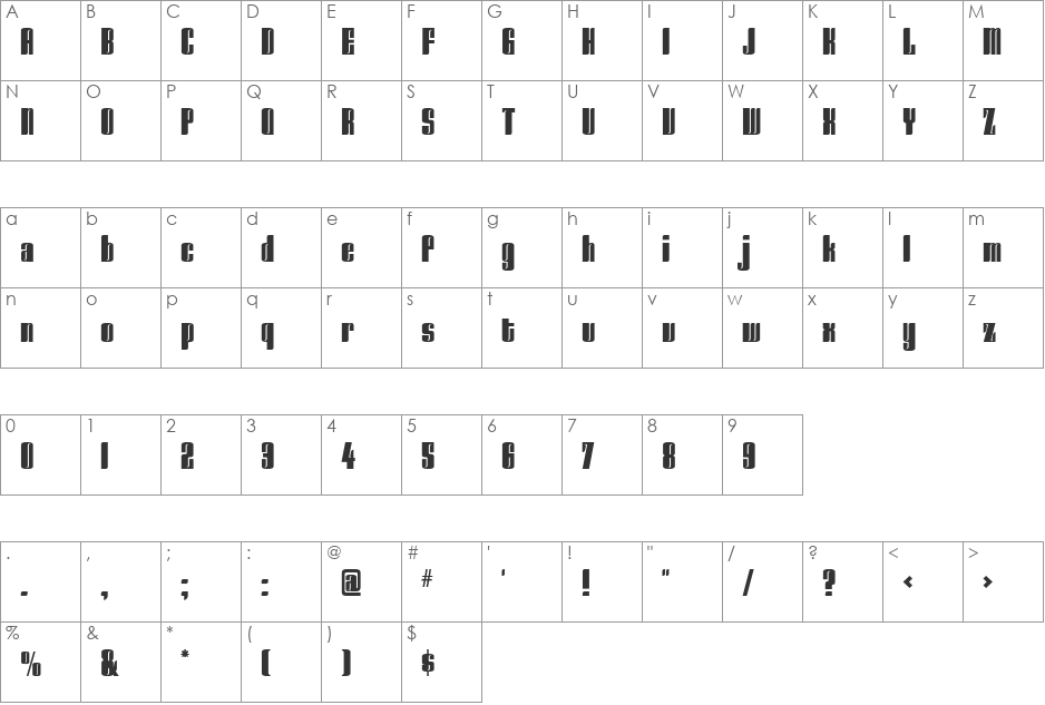 Sangrial font character map preview