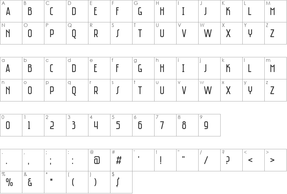 Saniretro font character map preview