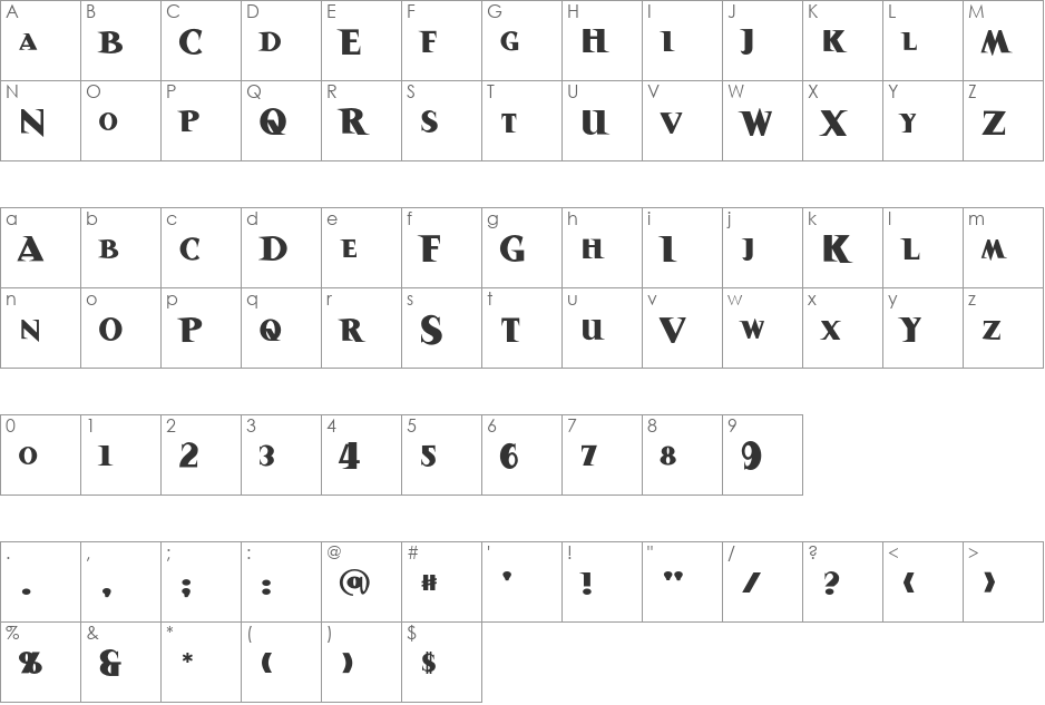 Sanitarium BB font character map preview