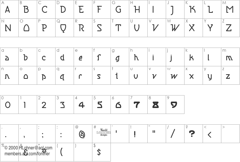 Sanitary Regular font character map preview